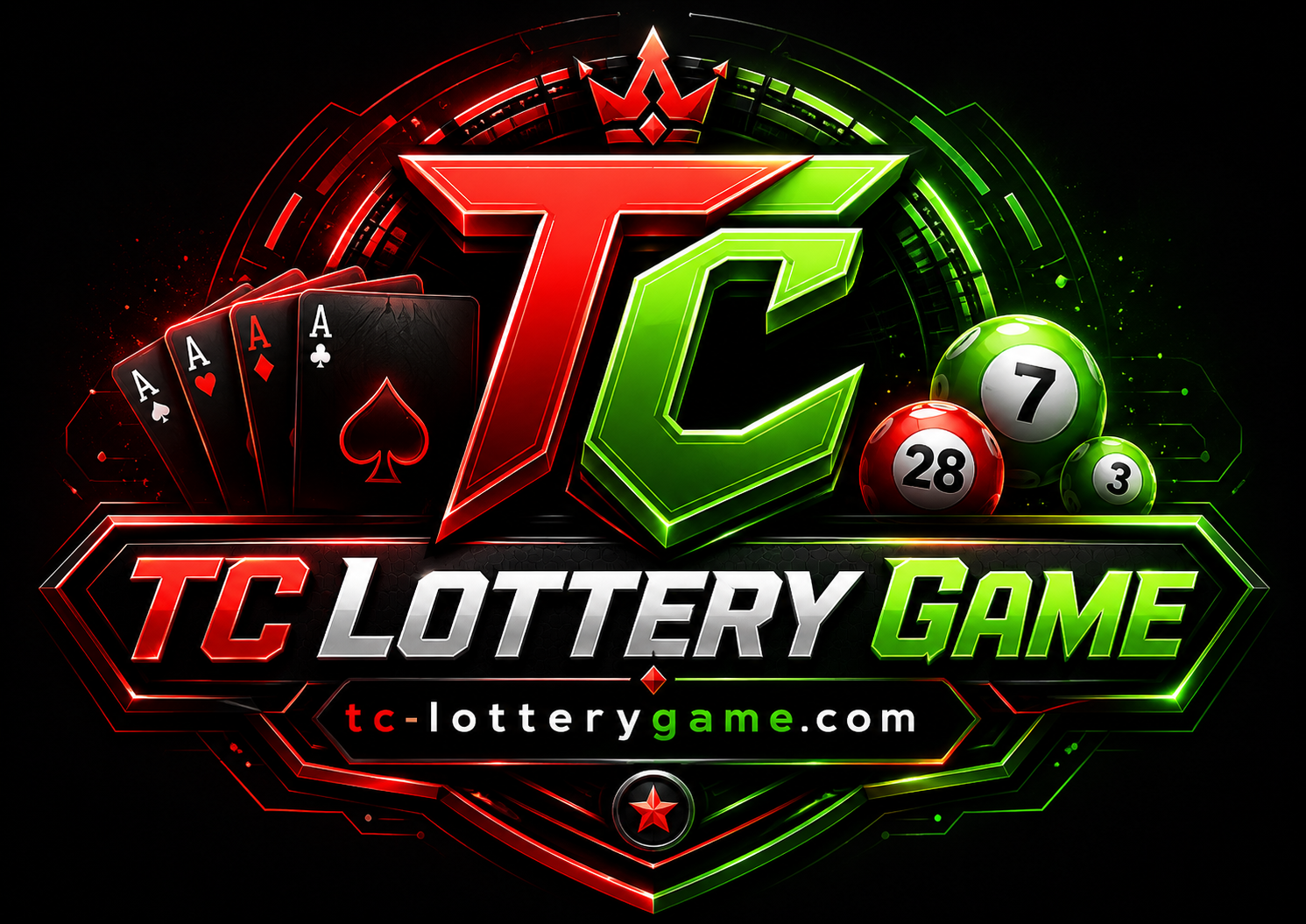 TC Lottery Game arena board with timer, numbered balls, and red green panels